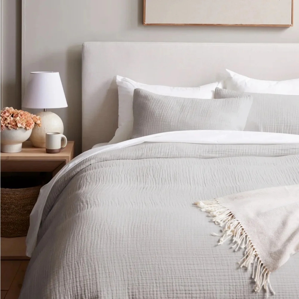 QUINCE NWOT Organic Airy Gauze Duvet Cover Set Full Queen Light Grey